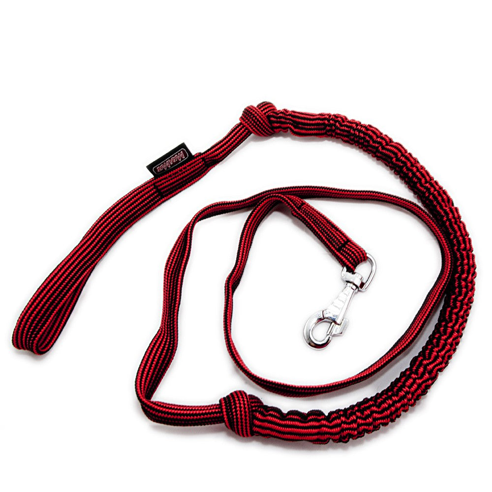 Flat Dog Lead with Bungee - Red/Black