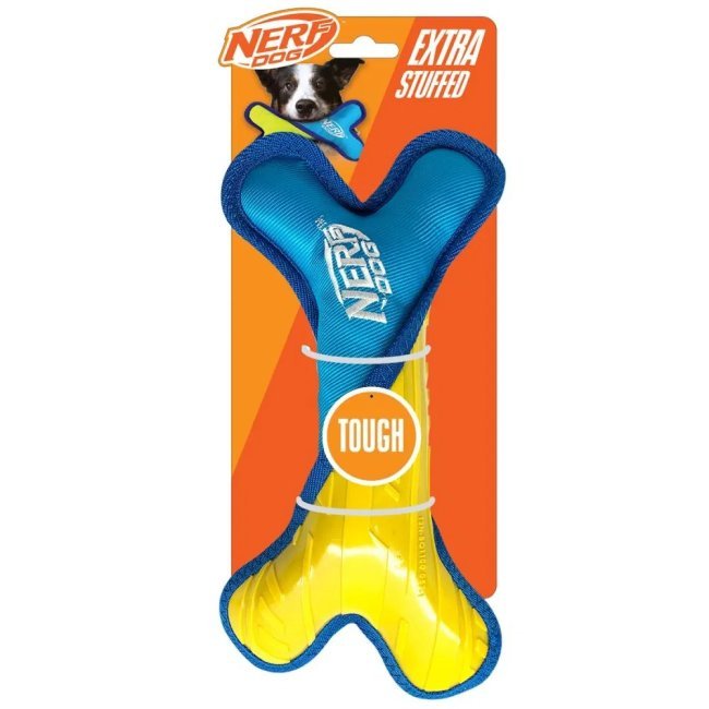 Nylon Plush Bone Poly filled yellow & Blue (Nerf Dog) - SnowPaw Store - Nerf Dog - Dog Toys