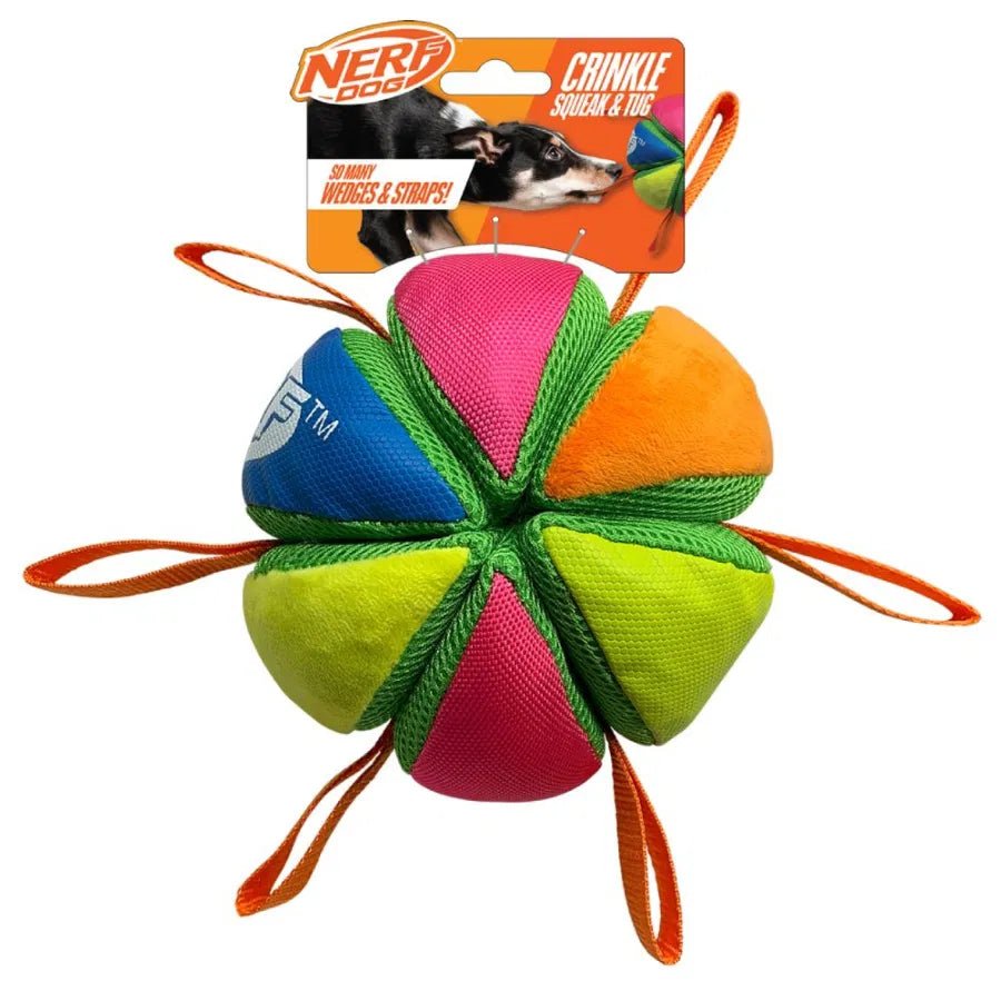 Plush Squeak and Crunch Wedge Ball with Straps (Nerf Dog) - SnowPaw Store - Nerf Dog - Dog Toys