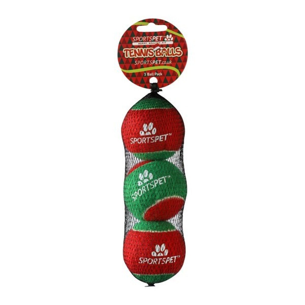Xmas Red Green Tennis Balls 3 Pack (Sportspet) - SnowPaw Store - Sportspet - Dog Toys