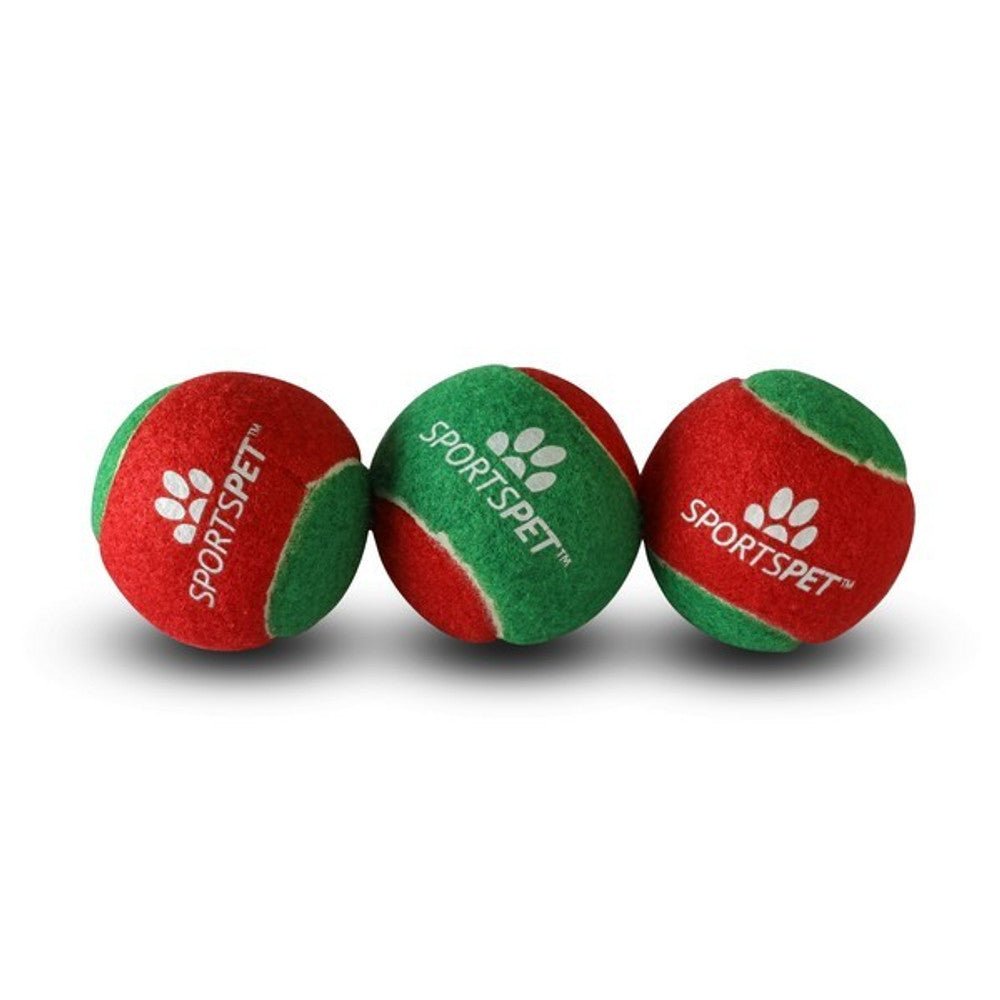 Xmas Red Green Tennis Balls 3 Pack (Sportspet) - SnowPaw Store - Sportspet - Dog Toys