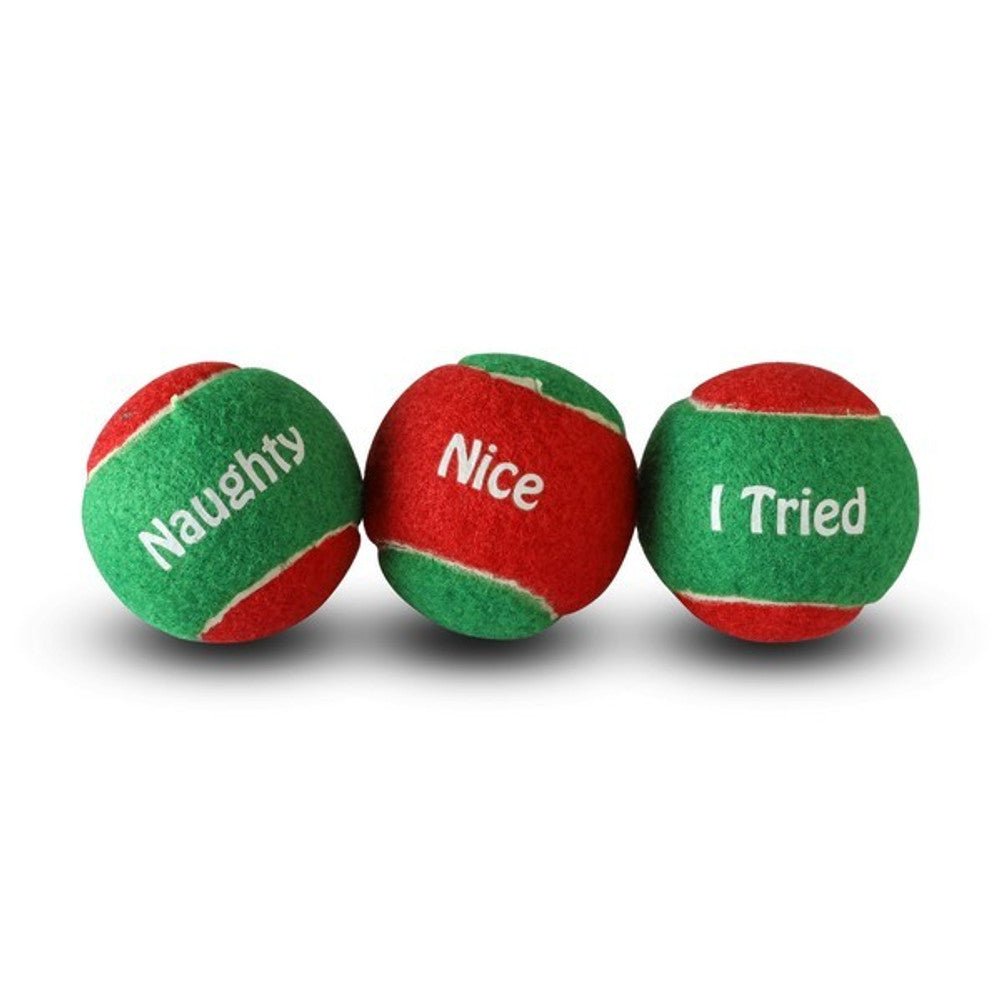 Xmas Red Green Tennis Balls 3 Pack (Sportspet) - SnowPaw Store - Sportspet - Dog Toys