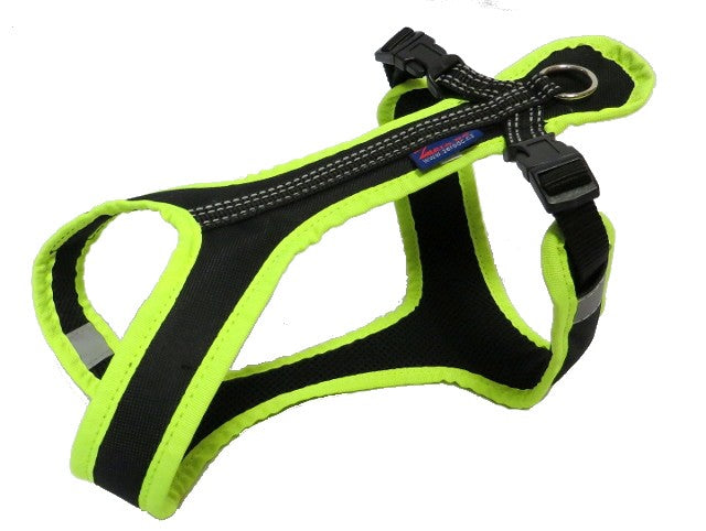 EuroShort Dog Harness Black with Neon Green Edging